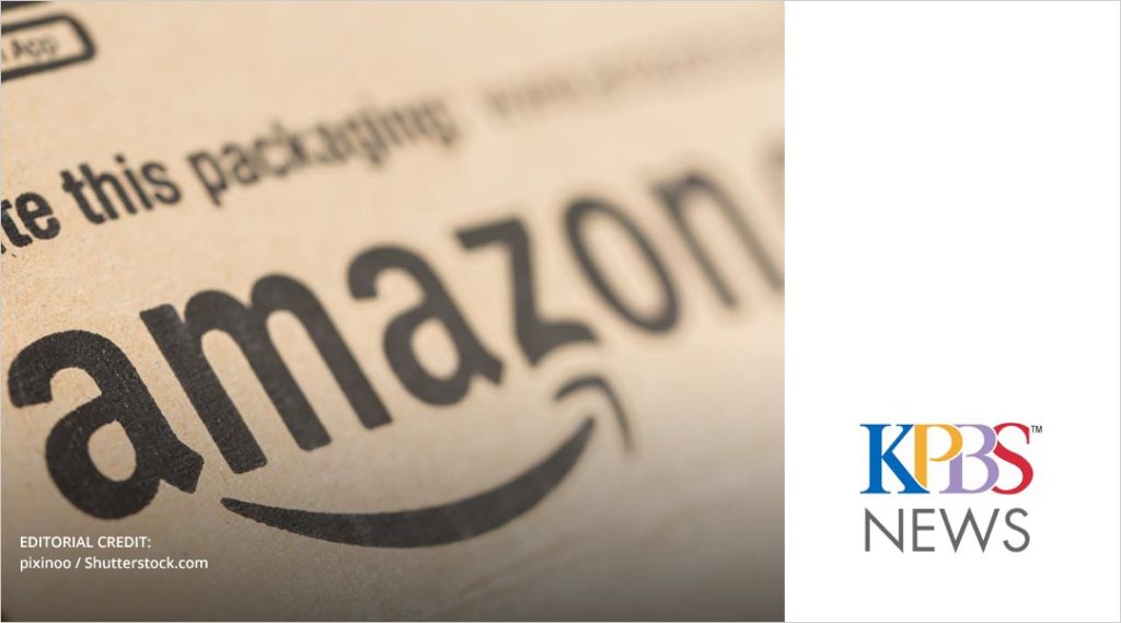 closeup of amazon packaging amazon logo blurred